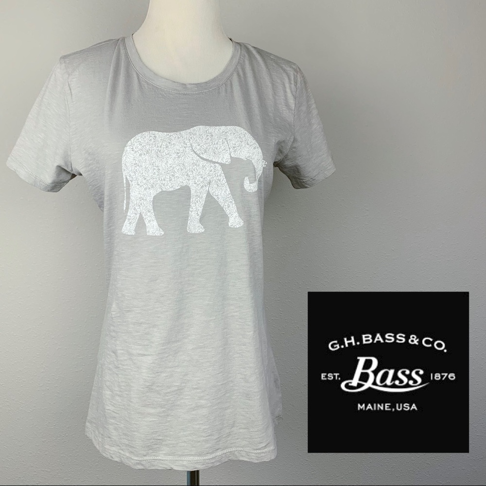 NWT! G.H.‎ Bass & Co Womens Gray Elephant Graphic T-Shirt Cotton Gray NWT Medium